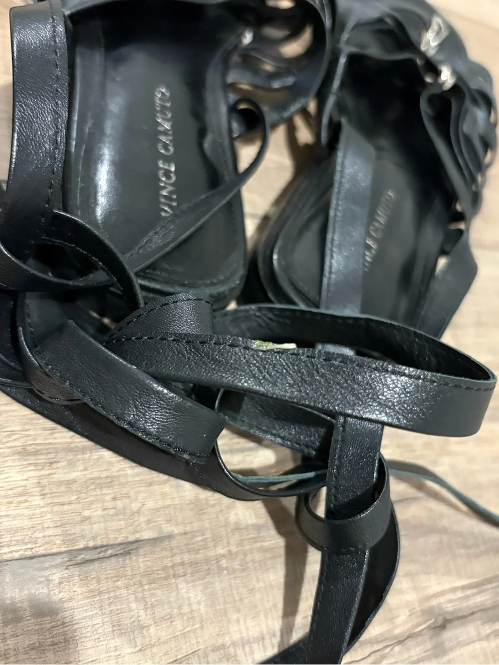 Vince Camuto Leather Sandals‎ Square Toe Lavelinn Wrap Around Flats black size 7